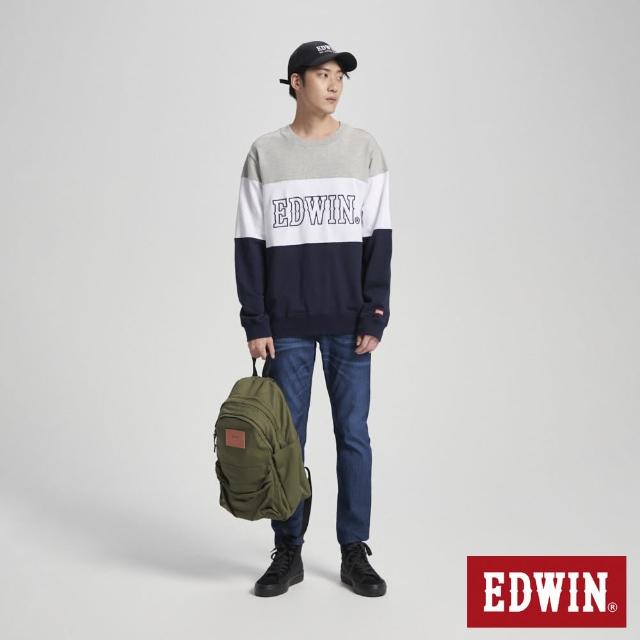 【EDWIN】男裝 三色拼接長袖T恤(丈青色)