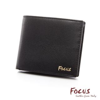 【FOCUS】真皮RFID防盜簡約9卡中翻透明窗男短夾-防刮皮夾(馬毛紋黑 FKB2950)