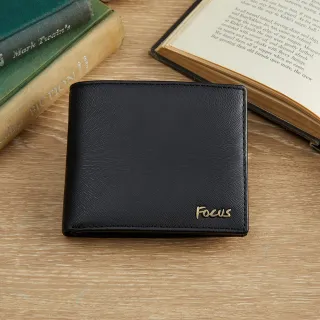 【FOCUS】真皮RFID防盜簡約9卡中翻透明窗男短夾-防刮皮夾(馬毛紋黑_FKB2950)