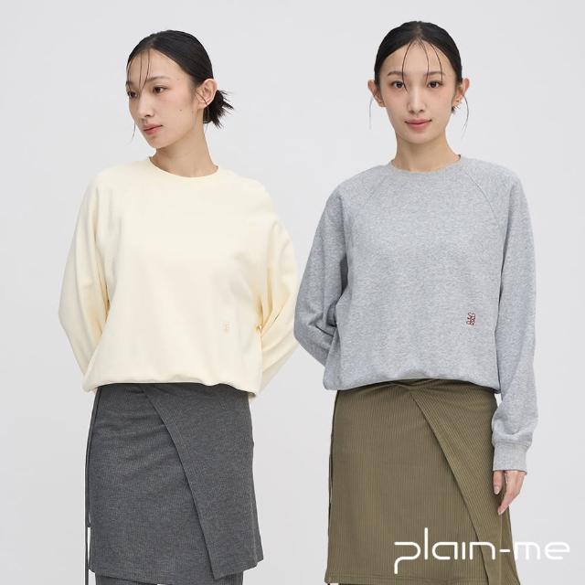 【plain-me】SAAKO 爬線刺繡大學Tee SAA0027-242(女款 麻灰 奶油色 長袖 休閒上衣)