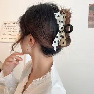 【INES】撞色髮夾 蝴蝶結髮夾/韓國設計法式撞色波點蝴蝶結造型抓夾 髮夾 馬尾夾(2色任選)