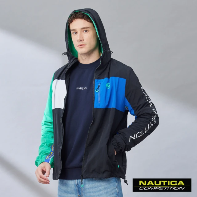 NAUTICA 男裝 COMPETITIO休閒街頭感撞色連帽外套(黑色)