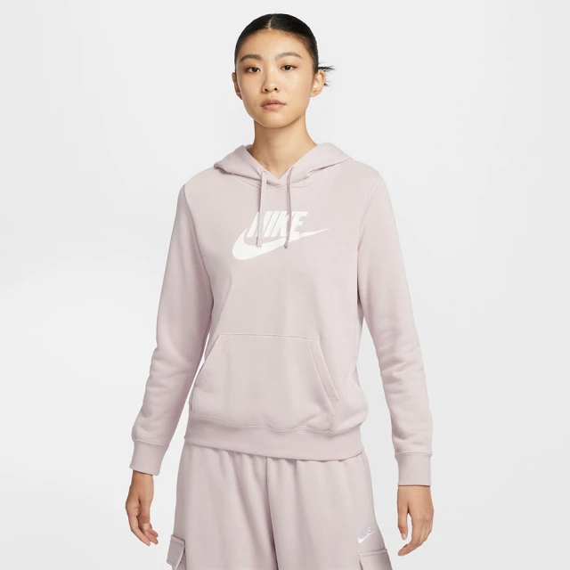 NIKE 耐吉 長袖上衣 女款 帽T 運動 AS W NSW CLUB FLC GX STD PO HD 灰粉 DQ5776-019