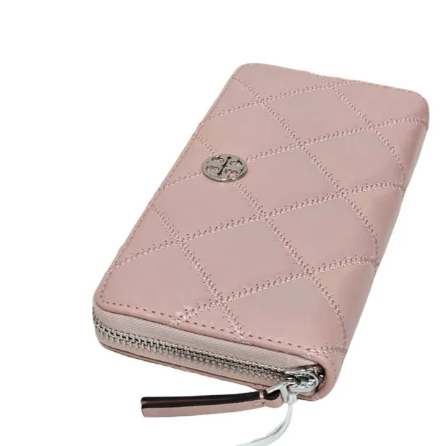 【TORY BURCH】TB willa 新款 小羊皮菱格紋皮革拉鍊式長夾(贈原廠防塵袋紙袋送禮)