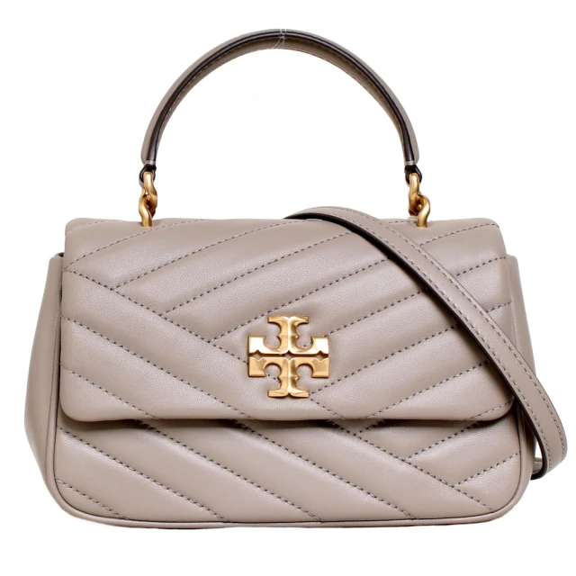 TORY BURCH 雙11 TB 專櫃款KIRA斜紋皮革手提斜背包(大象灰)