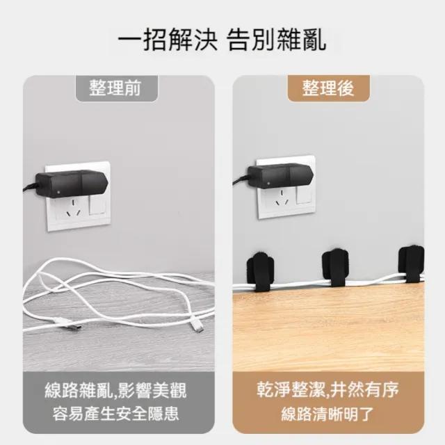 【晴安居】背膠式電線收納固定帶 強黏魔術貼理線器數據線整理帶(1組)