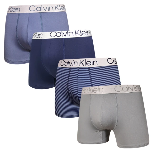 Calvin Klein Microfiber莫代爾 四入組 男內褲 絲質舒適 平口褲/四角褲/CK內褲(藍、藍條紋、灰)