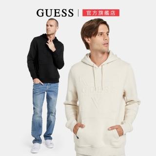 【GUESS】立體浮雕連帽長袖上衣(兩色任選)