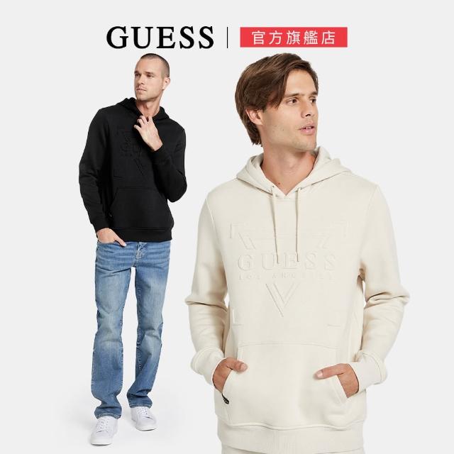 【GUESS】立體浮雕連帽長袖上衣(兩色任選)