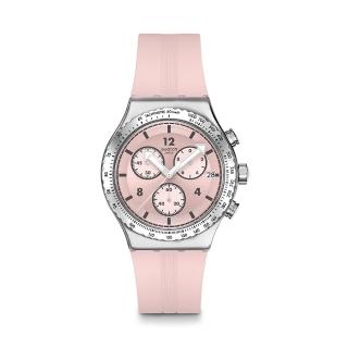 【SWATCH】Irony 金屬Chrono系列手錶 POPPINGLY PINK 粉紅閃現 男錶 女錶 手錶 瑞士錶 錶(43mm)