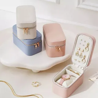 【Porabella】小巧防水首飾盒 長方形 可立式珠寶盒 輕便絨布盒飾品盒 手錶戒指項鍊耳環耳夾收納