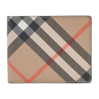 【BURBERRY 巴寶莉】新款經典格紋帆布6卡對開短夾(沙色)