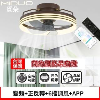 【MIDUO 覓朵】鐵藝復古風吊扇燈(LED變頻風扇燈 廣角搖頭 照明吹風一體餐廳燈 隱形風扇燈 吸頂吊扇燈)