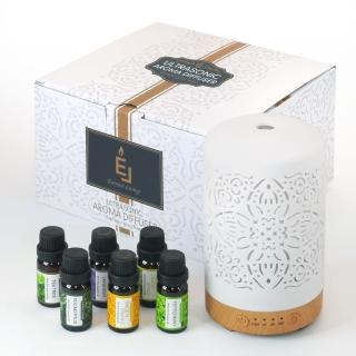 【Earnest Living】陶瓷七彩水氧機禮盒(含精油10ml*6入/送禮首選/加濕器/薰香機/香氛機/精油燈/水氧機)