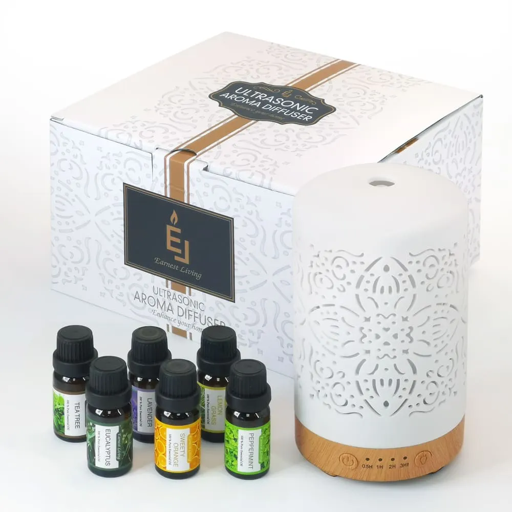 【Earnest Living】陶瓷七彩水氧機禮盒(含精油10mlx6入/送禮首選/加濕器/薰香機/香氛機/水氧機)