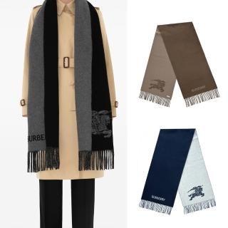 【BURBERRY 巴寶莉】經典LOGO雙面兩用羊絨圍巾(任選)