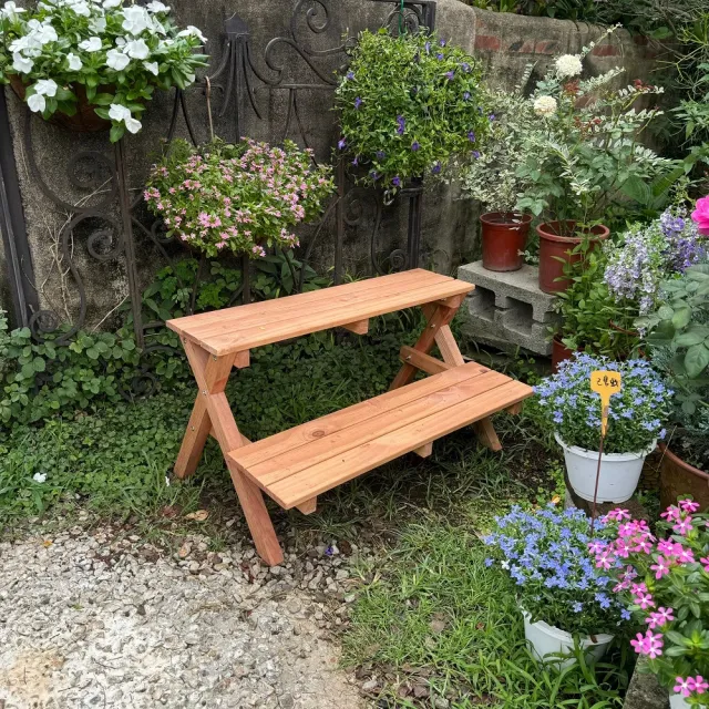 【沃克嚴選】原木雙層花架-柚木色 75x40x40cm 1入