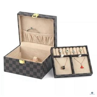 【Porabella】質感經典棋盤格紋飾品盒 深咖色飾品盒 手提飾品盒 戒指項鍊耳環耳夾收納