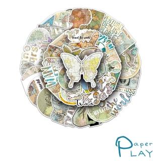 【Paper Play】創意多用途防水貼紙-文藝復古世界地圖 50枚入(防水貼紙 行李箱貼紙 手機貼紙 水壺貼紙)