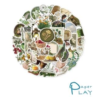 【Paper Play】創意多用途防水貼紙-INS美式田園復古物件 50枚入(防水貼紙 行李箱貼紙 手機貼紙 水壺貼紙)