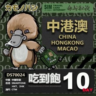 【鴨嘴獸 旅遊網絡卡】Travel Sim 中港澳 10天 網路吃到飽(中國 香港 澳門 網路 網絡卡 漫遊卡)
