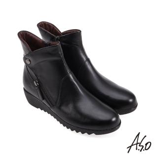 【A.S.O 阿瘦集團】A.S.O奈米迴圈 健康暖心 V口圓楦楔型真皮短靴(黑色)