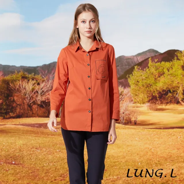 【LUNG.L 林佳樺】LQ33A橘色造型口袋長版長袖女裝襯衫(秋冬新品 加大尺碼)