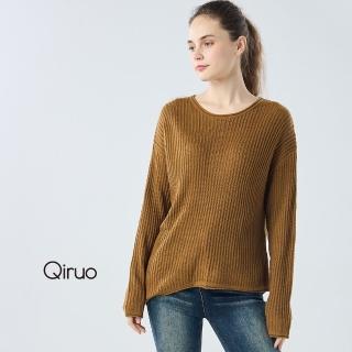 【Qiruo 奇若名品】專櫃綠色小羊毛上衣 精品時尚保暖下擺斜式造型-共三色(FF)