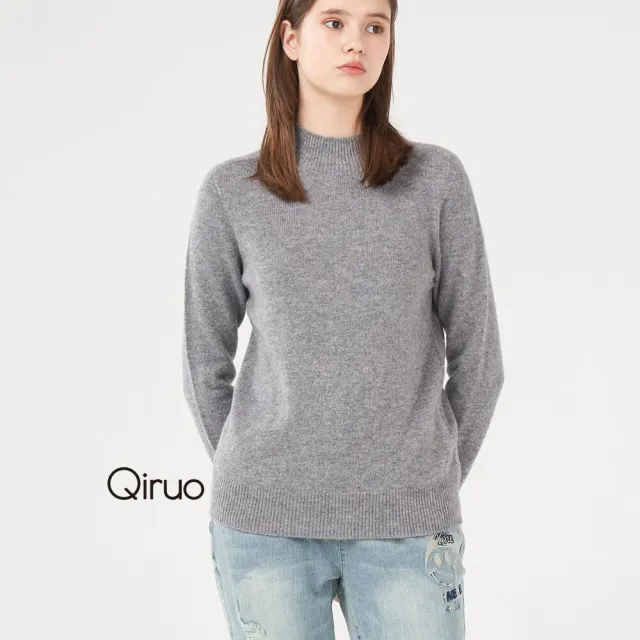 【Qiruo 奇若名品】專櫃灰色小羊毛上衣 2009A-20素面立領造型長袖 