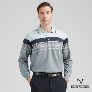 【Emilio Valentino 範倫鐵諾】男 長袖POLO衫 棉質舒適透氣 胸袋 polo衫 薄款 上衣 藍/綠/菊(99-4V8060)