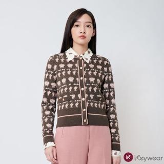 【KeyWear 奇威名品】復古皇冠緹花針織外套