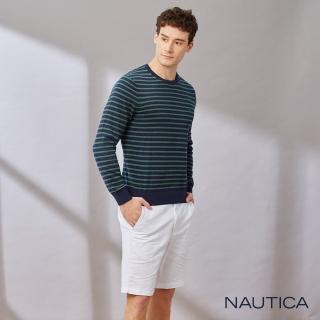 【NAUTICA】男裝 恆溫透氣條紋長袖針織衫(藍色)
