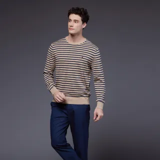 【NAUTICA】男裝 恆溫透氣條紋長袖針織衫(卡其色)