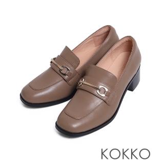 【KOKKO】摩登復古方頭羊皮微寬楦樂福跟鞋(咖色)