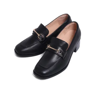 【KOKKO】摩登復古方頭羊皮微寬楦樂福跟鞋(黑色)