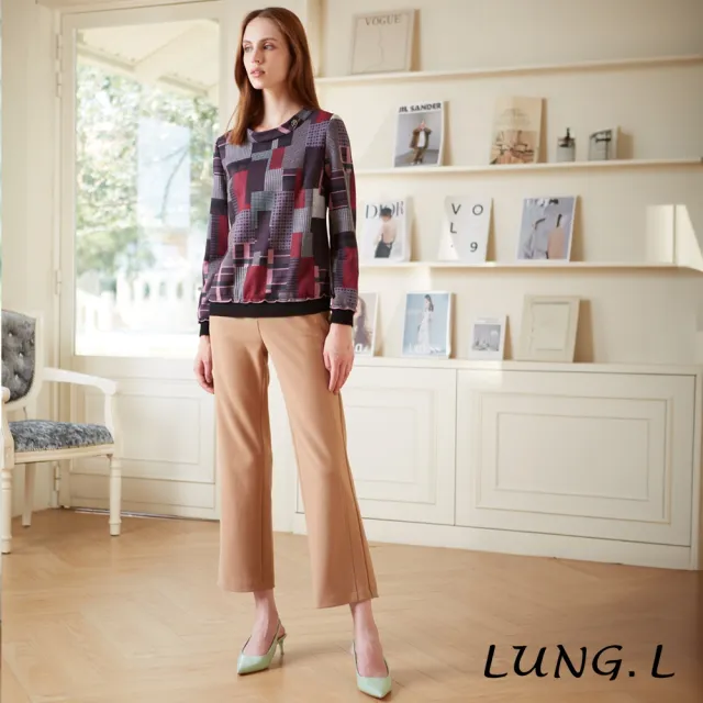 【LUNG.L 林佳樺】LQ43A紫色大小格紋圖案長袖女裝上衣(秋冬新品 加大尺碼)