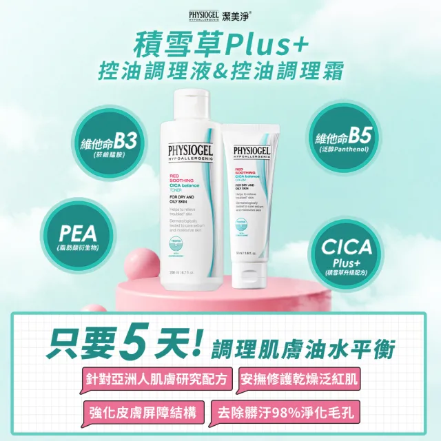 【PHYSIOGEL 潔美淨】積雪草Plus+控油調理霜50ml_2入(卸妝/臉部保養)