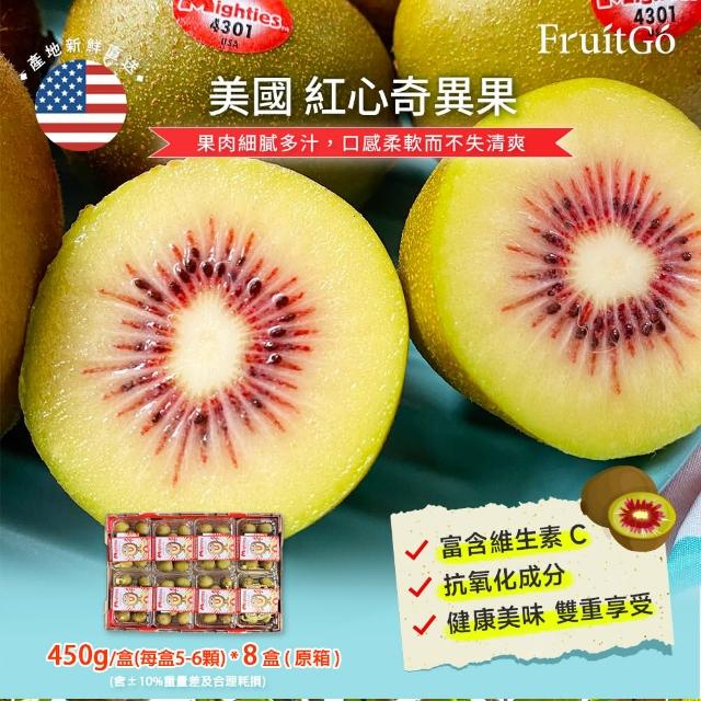 【FruitGo 馥果】美國空運 Mighty紅心奇異果5-7顆450g±10%x8盒(原裝箱_3.6kg±10%)