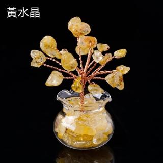 【好運旺旺來】迷你發財樹/招財樹-天然水晶碎石(黃水晶)