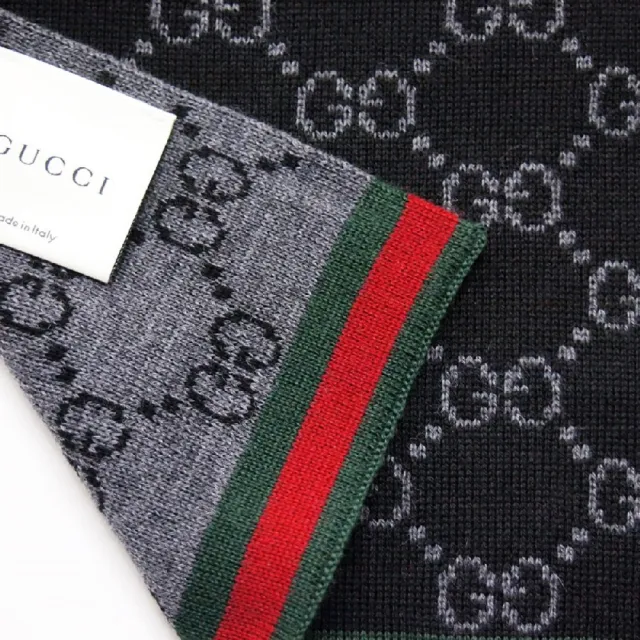 【GUCCI 古馳】雙11限定★經典LOGO緹花x條紋配色雙面羊毛圍巾(多款可選)