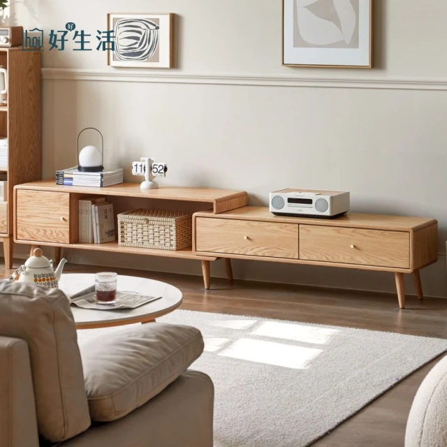 hoi! 好好生活 預購60天★源氏木語布拉格橡木原木色伸縮電視櫃2.4M Y84N15