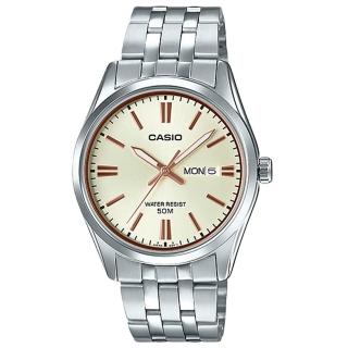 【CASIO 卡西歐】時尚石英男錶 不鏽鋼錶帶 米黃 防水50米(MTP-1335D-9A)