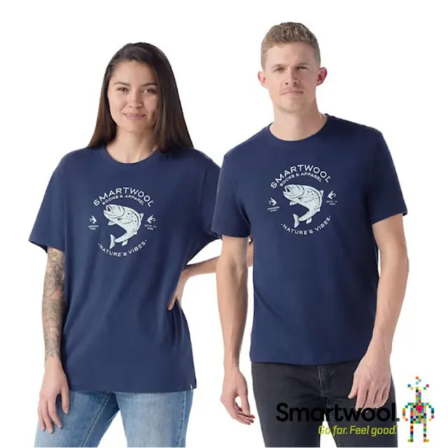 【SmartWool】男女 塗鴉Tee 美麗諾羊毛圓領短袖T恤_鱒魚.運動上衣(SW002596-092 深海軍藍)