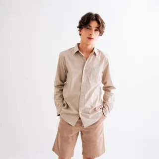 【Arnold Palmer 雨傘】男裝-府綢布條紋長袖襯衫(淺卡其)