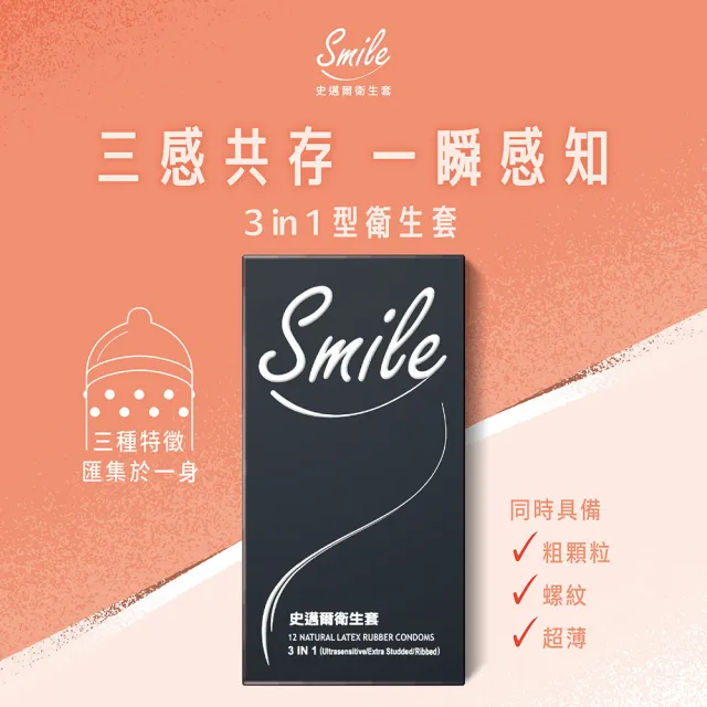 【smile 史邁爾】買1送1三合一保險套衛生套(12入*2盒)(共24入)