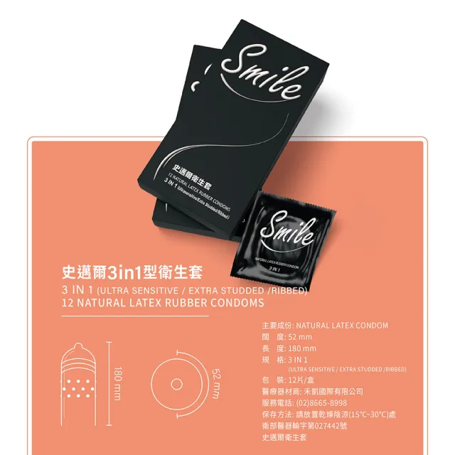 【smile 史邁爾】買1送1三合一保險套衛生套(12入*2盒)(共24入)