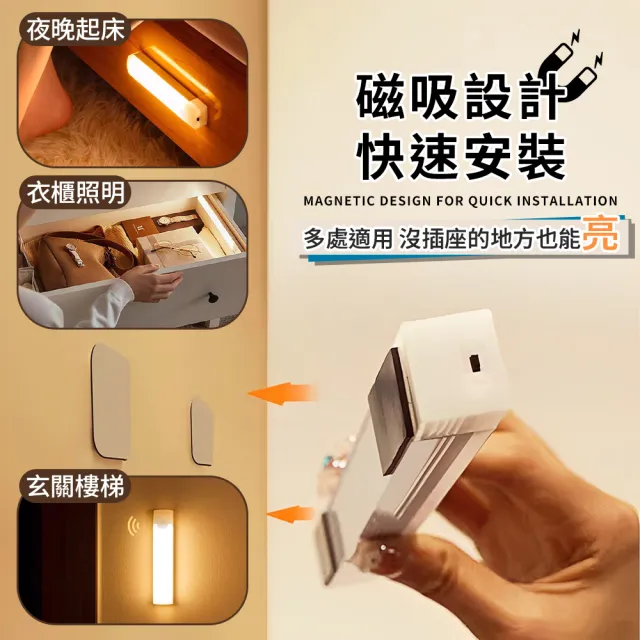 【夢巴黎】LED磁鐵感應燈長型 20CM 2入組(感應燈 小夜燈 床頭燈 LED感應燈 夜燈 櫥櫃燈 玄關燈 展示燈)