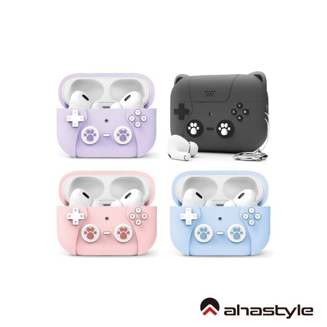 【AHAStyle】AirPods Pro 2代 搖桿造型 超厚防摔矽膠保護套 可愛貓掌