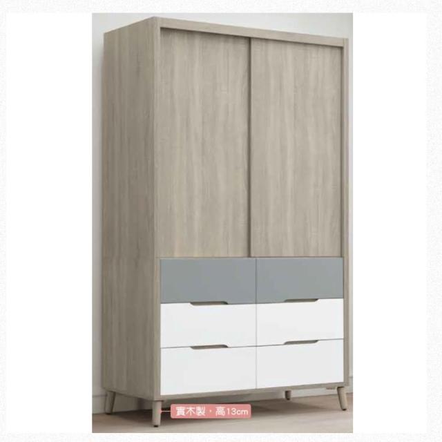 【AS 雅司設計】AS雅司-莉絲淺灰雙色4尺推門衣櫥-120.2*57*201cm