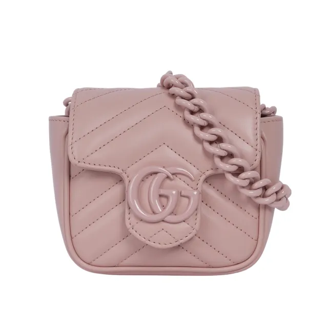 【GUCCI 古馳】GG Marmont 縫線皮革方胖腰包/肩背包_80cm(淺粉色)